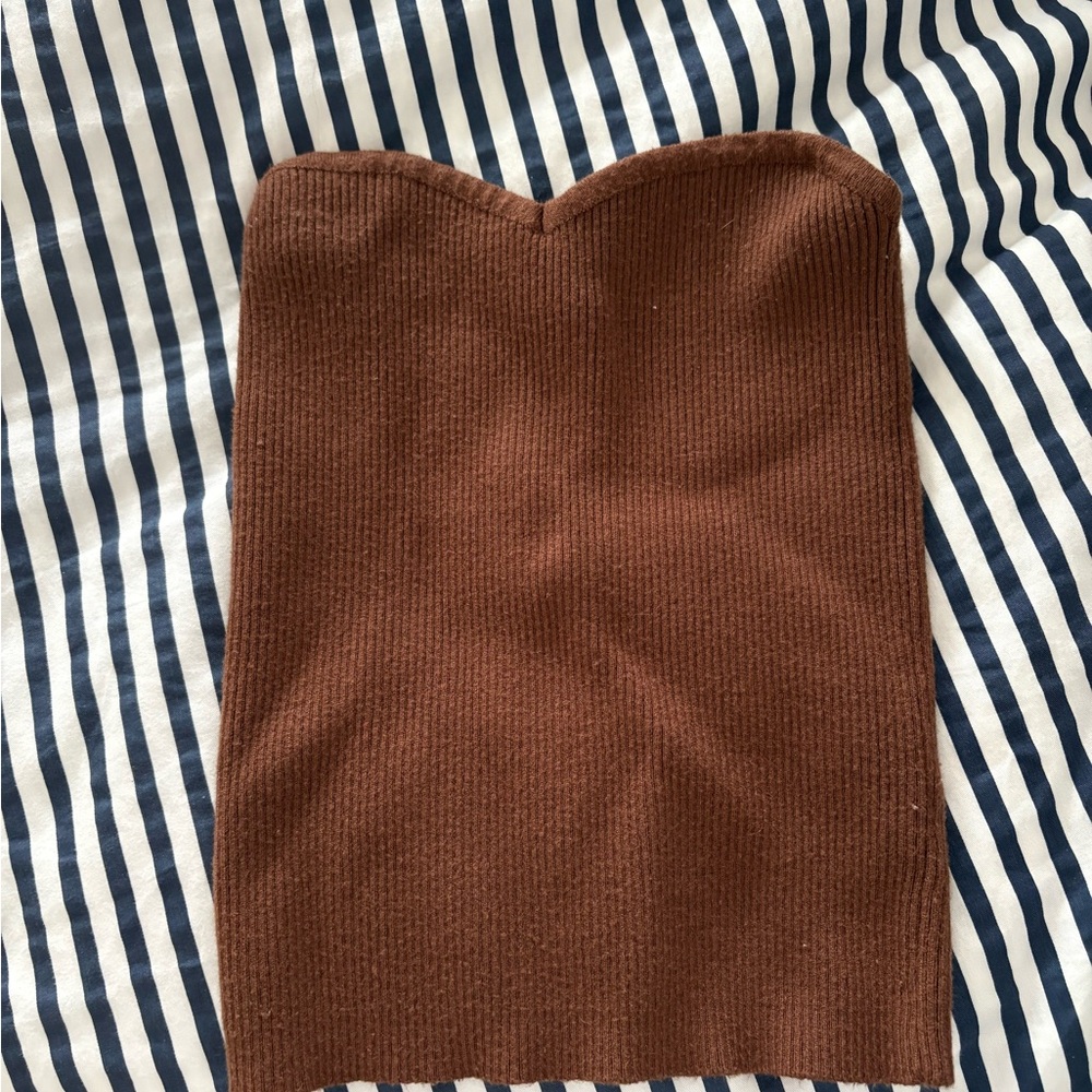 Brown Ribbed Sweater Tube Top